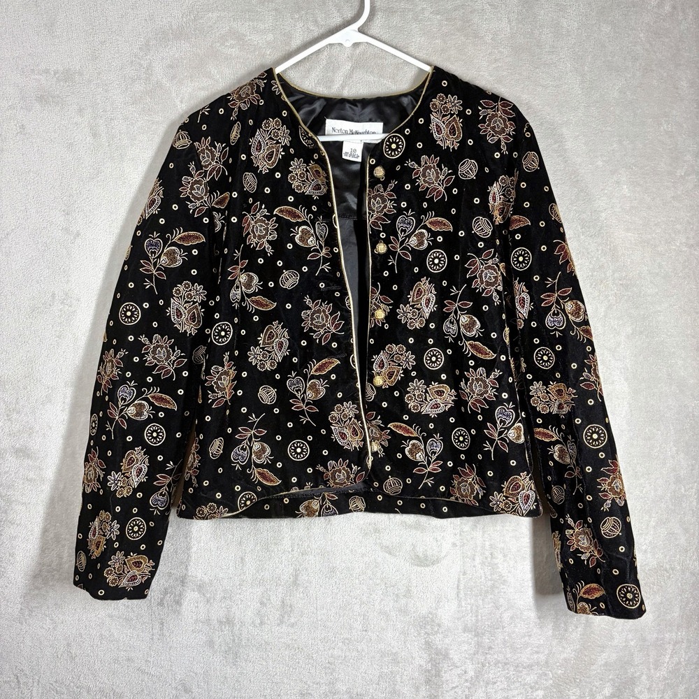 Vintage Norton Mcnaughton Velvet Embroidered Jacket Size 10 90s Glam Whimsigoth